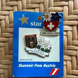 Gold-Tone Tirol Souvenir Pin - White and Red